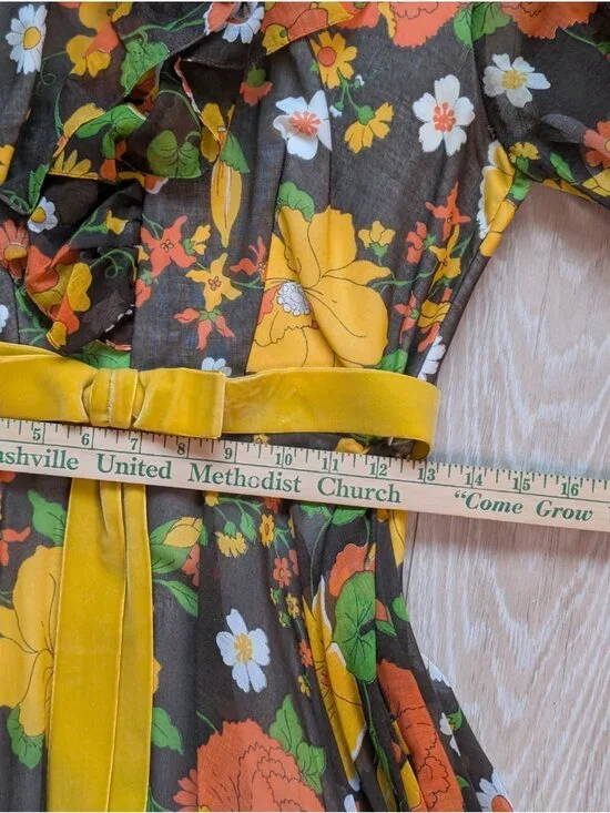 Vintage 60s 70s Floral Hippie Maxi Dress Long Sleeve Witchy Made in USA SM - Picture 14 of 16